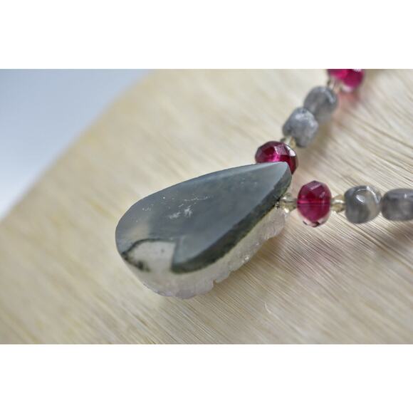 Geode Pendant Necklace Natural Cracked  Statement Red Crystal Beaded BinA - Picture 11 of 12